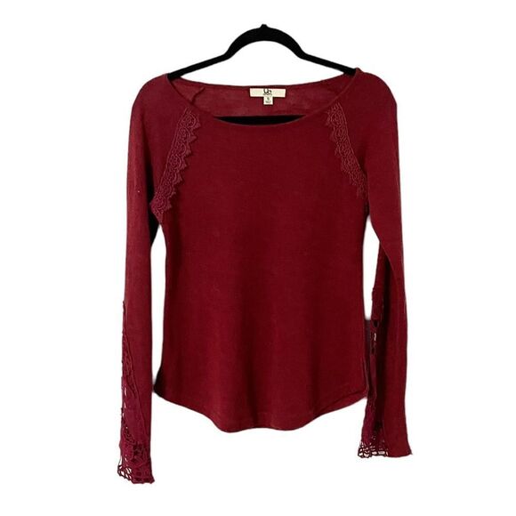 Ya Los Angeles Tops - Ya Los Angeles Red Lightweight Knit Lace Accent Long Sleeve Size S